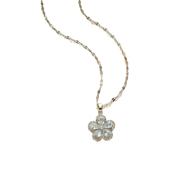 Colar de titânio estilo europeu, pingente floral luxuoso 