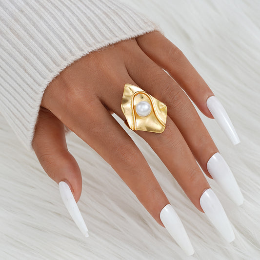Irregular Imitation Pearl Gold Ring