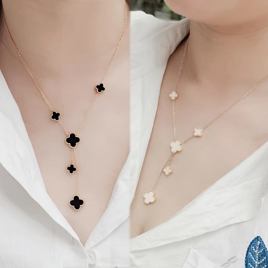 Double-sided Clover Necklace, Elegant Tassel Pendant, Fashionable Charm