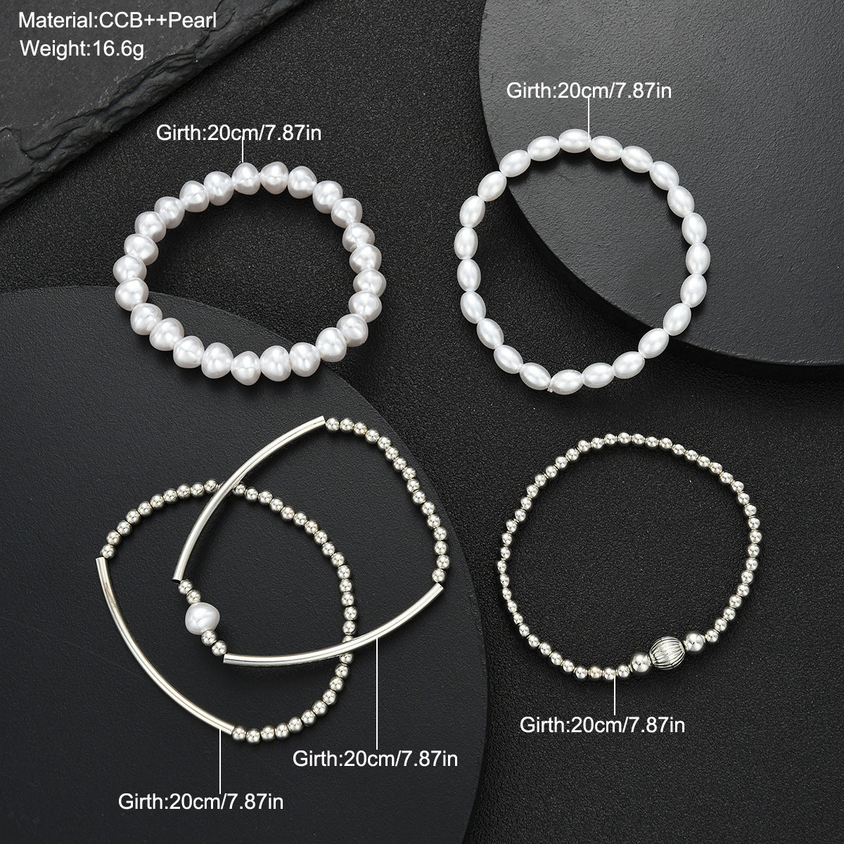 Elastic Pearl & CCB Bracelet Set (5-piece)