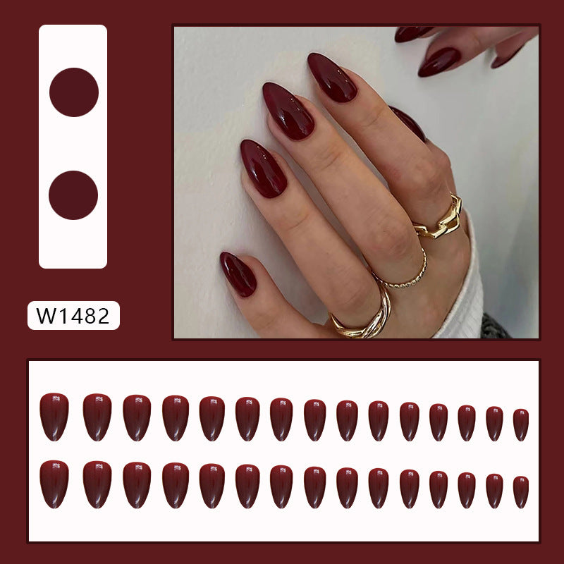 Burgundy Pointed Fake Nails 30 Pieces