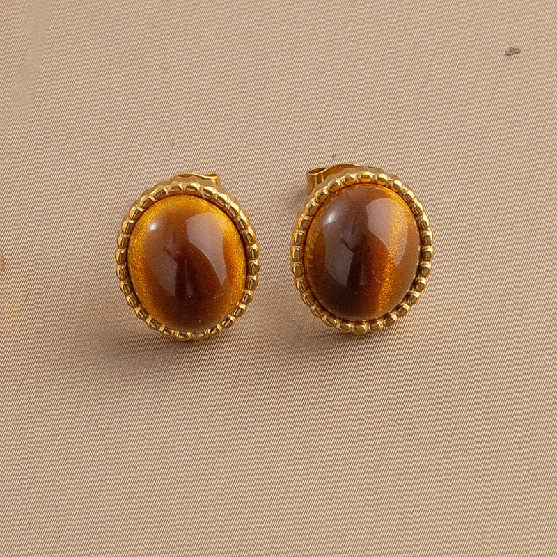 Twist Tiger's Eye Stone Necklace Stud Earrings