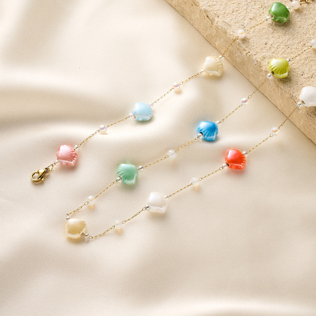 Ceramic Shell & Stone 18K Gold Bracelet