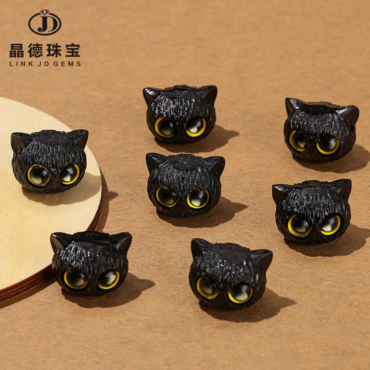 Ebony carved cat head cartoon accessories through hole loose beads