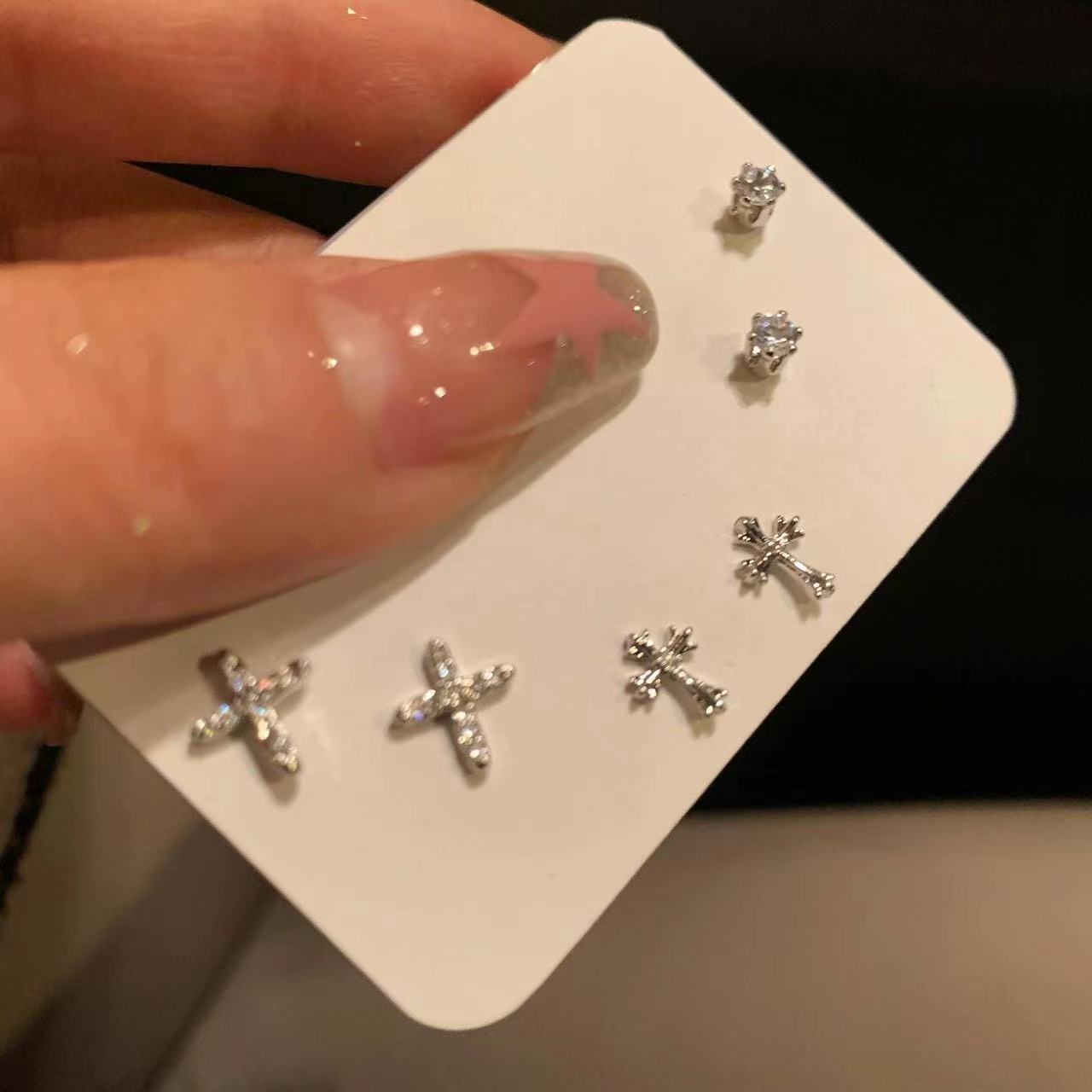 Diamond Cross Stud Earring Set