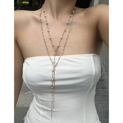 Fashion crystal y-shaped copper chain necklace
