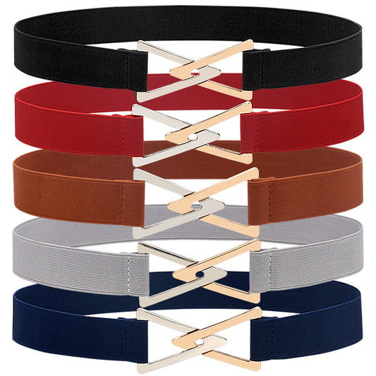 Pleated elastic thin belt ladies