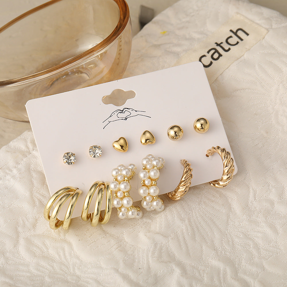 Pearl & Gold Stud Earring Set