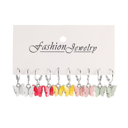 Colorful butterfly earrings set 5 pieces