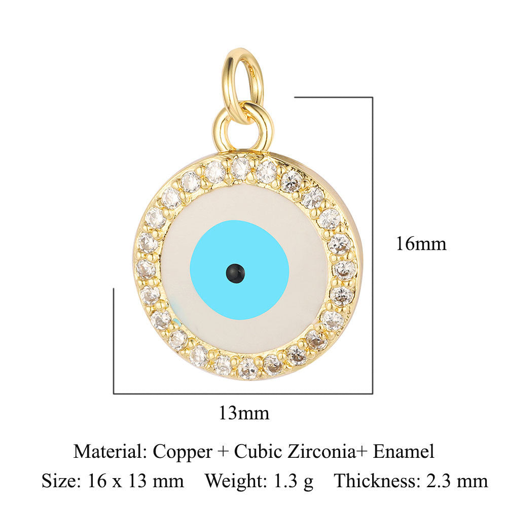 Colgante de cobre y circonita con forma de ojo del diablo y siete cuentas 