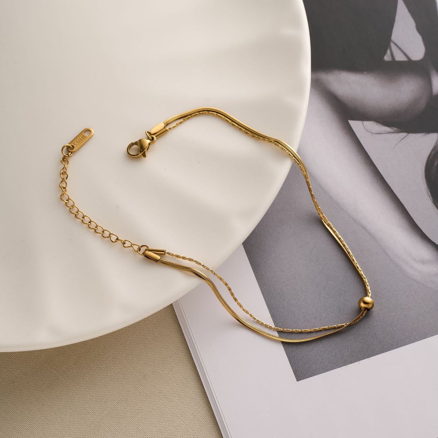 18K Gold Titanium Steel Snake Bone Anklet