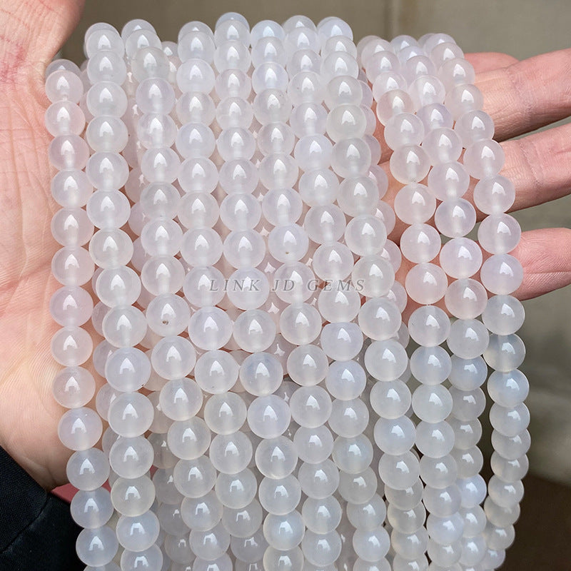7A Natural White Agate Round Beads Chalcedony Loose Beads