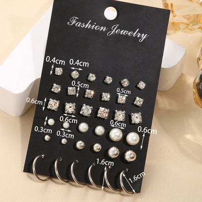 Pearl and zircon earring set 18 pieces