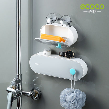 Jabonera de pared con doble drenaje y sin taladro 