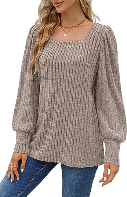 Fashion Square Neck Bubble Sleeve Long Sleeve T-Shirt