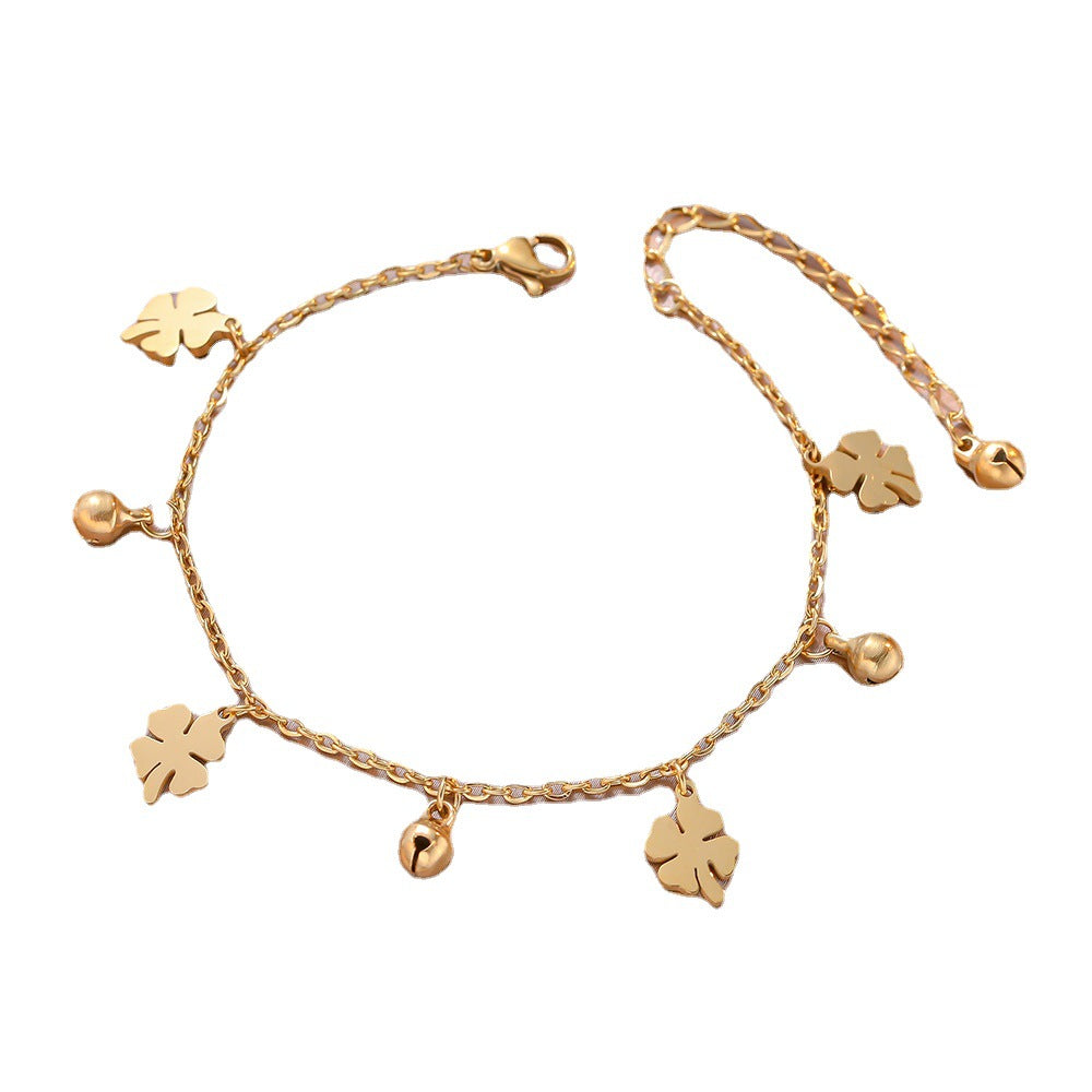 Pulseira trevo de quatro folhas em aço titânio - moda coreana 