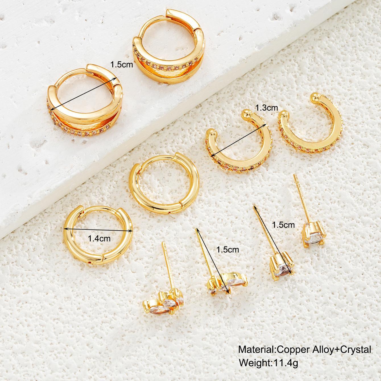 Irregular Leaf Zircon Earring Set (5-Piece)