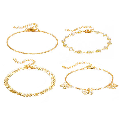 Juego de 4 tobilleras con forma de mariposa hueca 