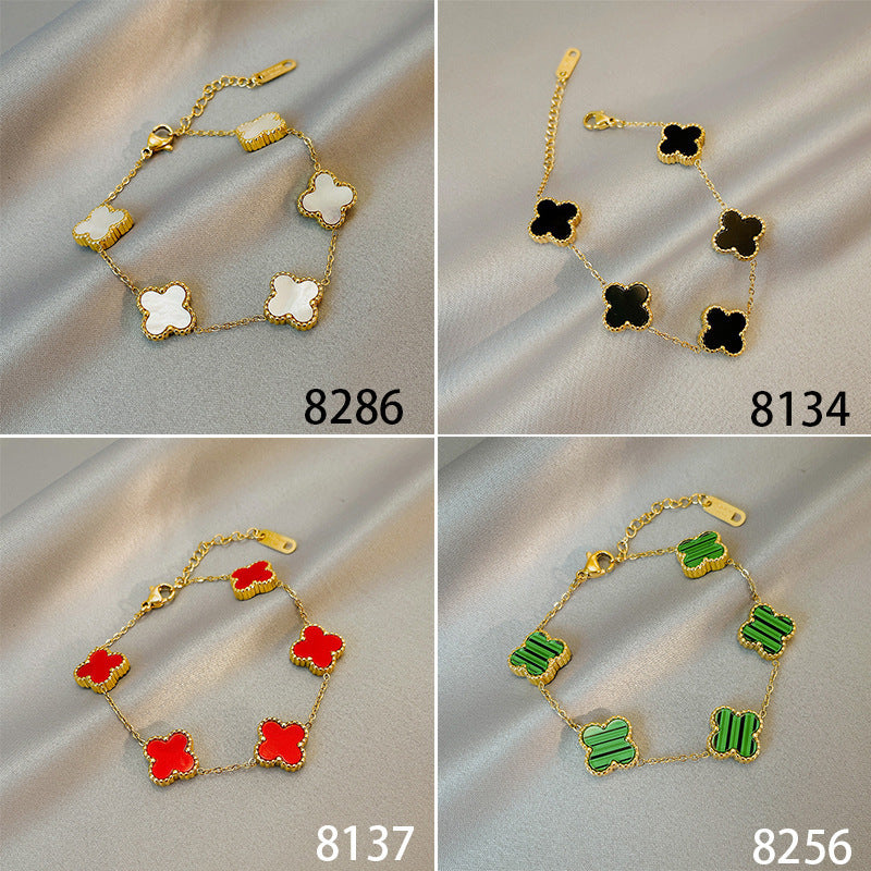 Four-Leaf Clover Gold-Plated Titanium Steel Jewelry Set (Necklace, Earrings, Bracelet)