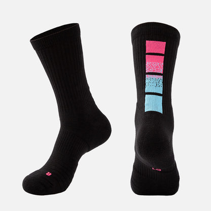 Adult Mid-Calf Gradient Basketball Socks Thick Sports Socks