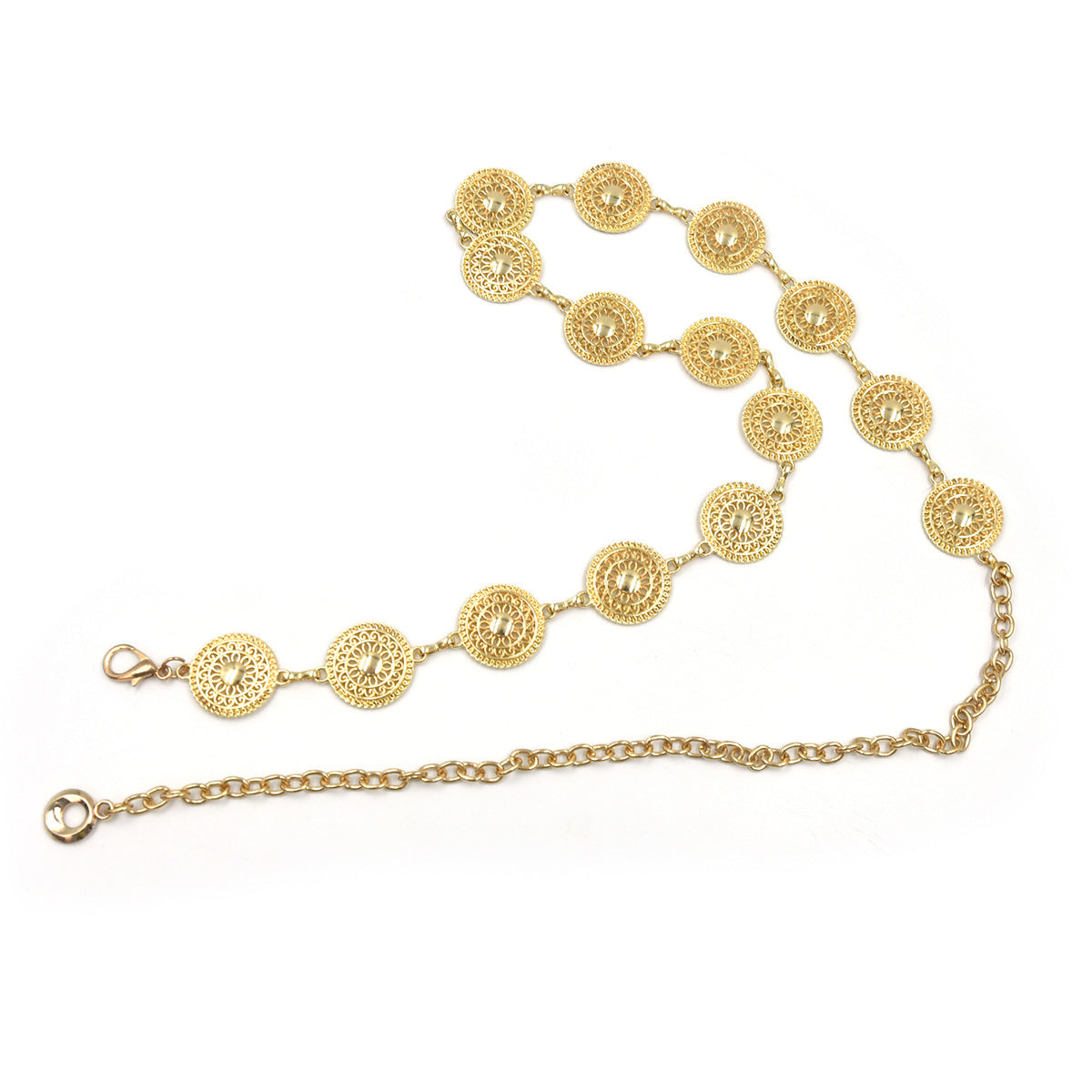 Gold carved ethnic style metal waist chain