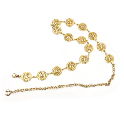 Gold carved ethnic style metal waist chain