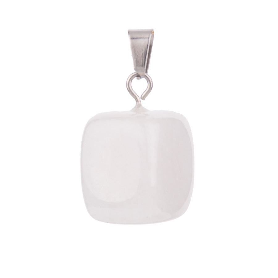 Crystal amorphous semi-precious stone cube pendant