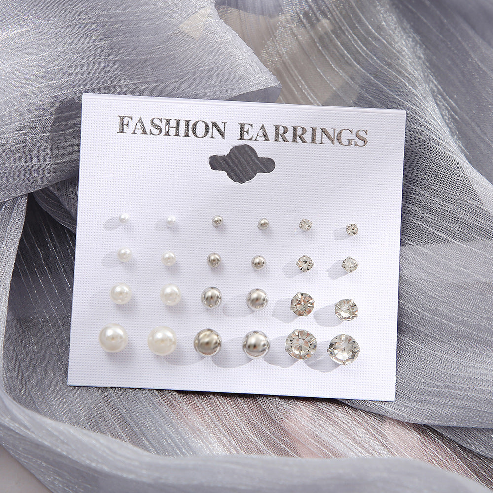 12-Pair Pearl & Zircon Earring Set