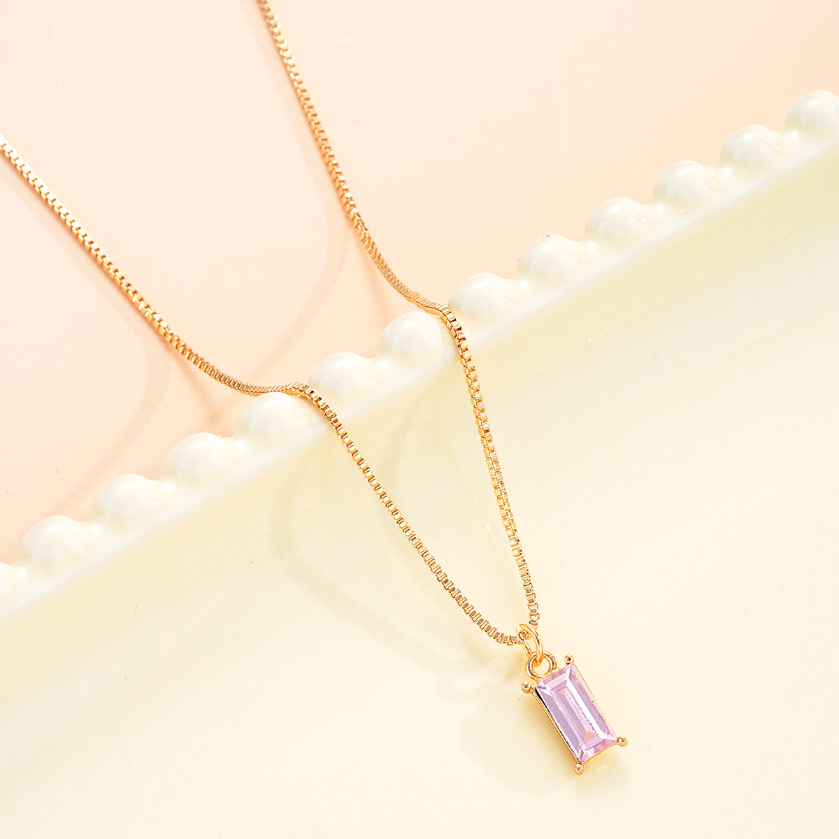 Square Zircon Gold Birthstone Necklace