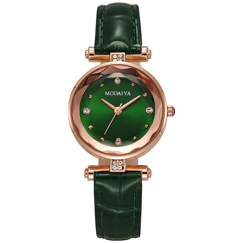 Green Dial Quartz Watch Trendy Women's Wristwatch