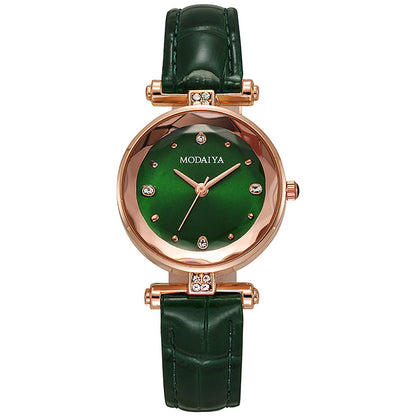 Green Dial Quartz Watch Trendy Women's Wristwatch
