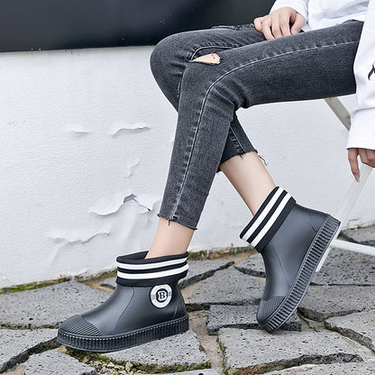 Fleece rain shoes short tube to keep warm