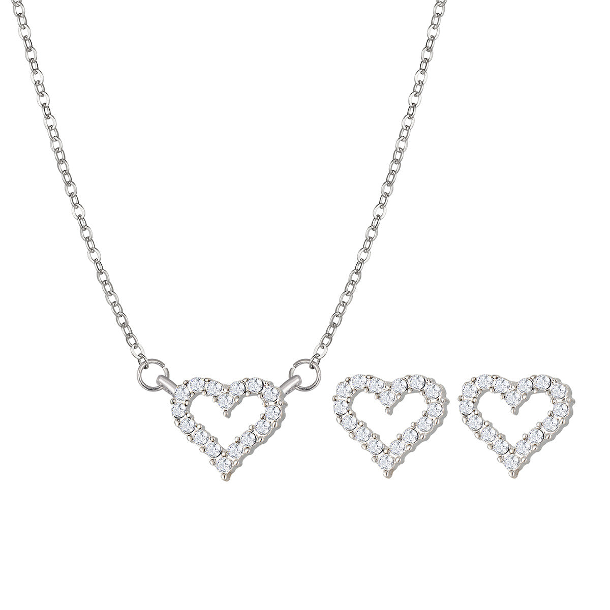 Full diamond heart necklace and earrings two-piece set