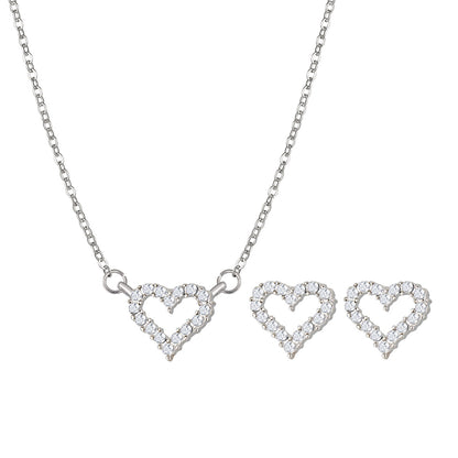 Full diamond heart necklace and earrings two-piece set