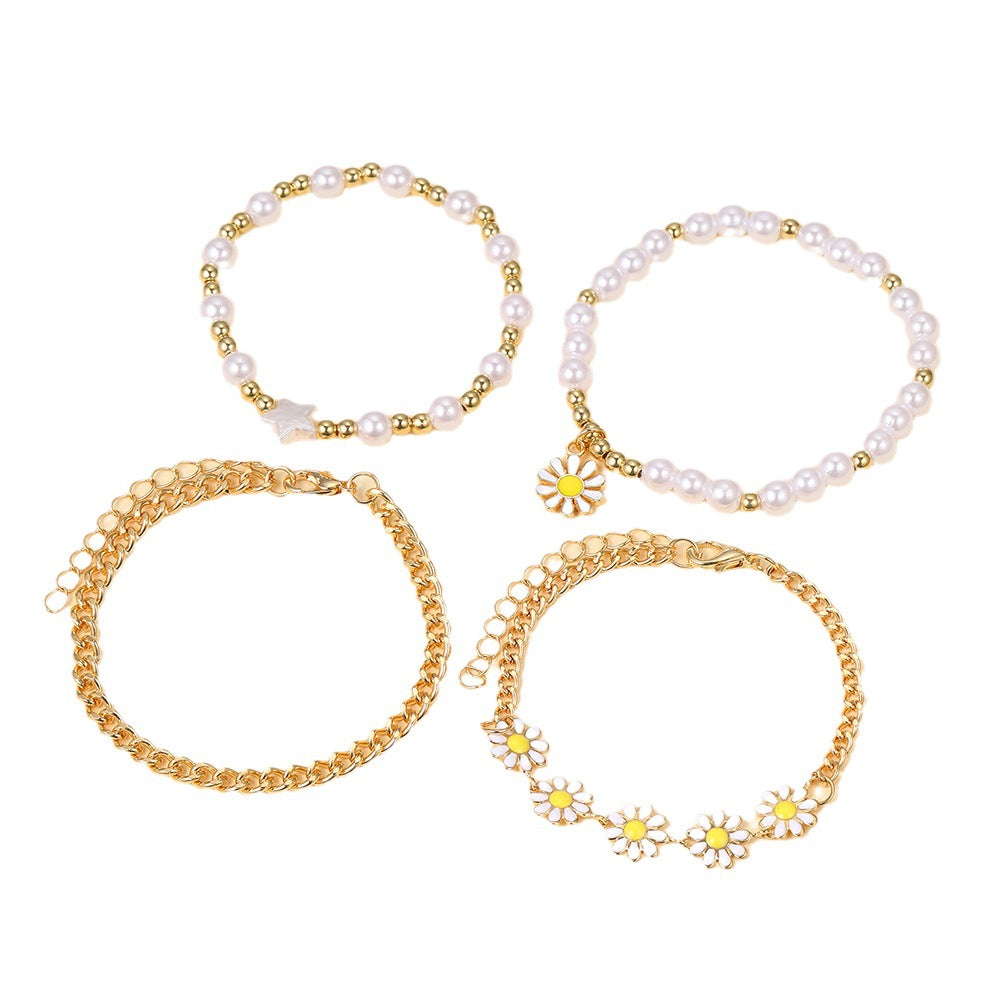 Daisy Pearl Bracelet Set (4-piece)