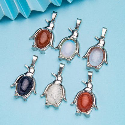 Agate alloy penguin inlaid gemstone crystal pendant