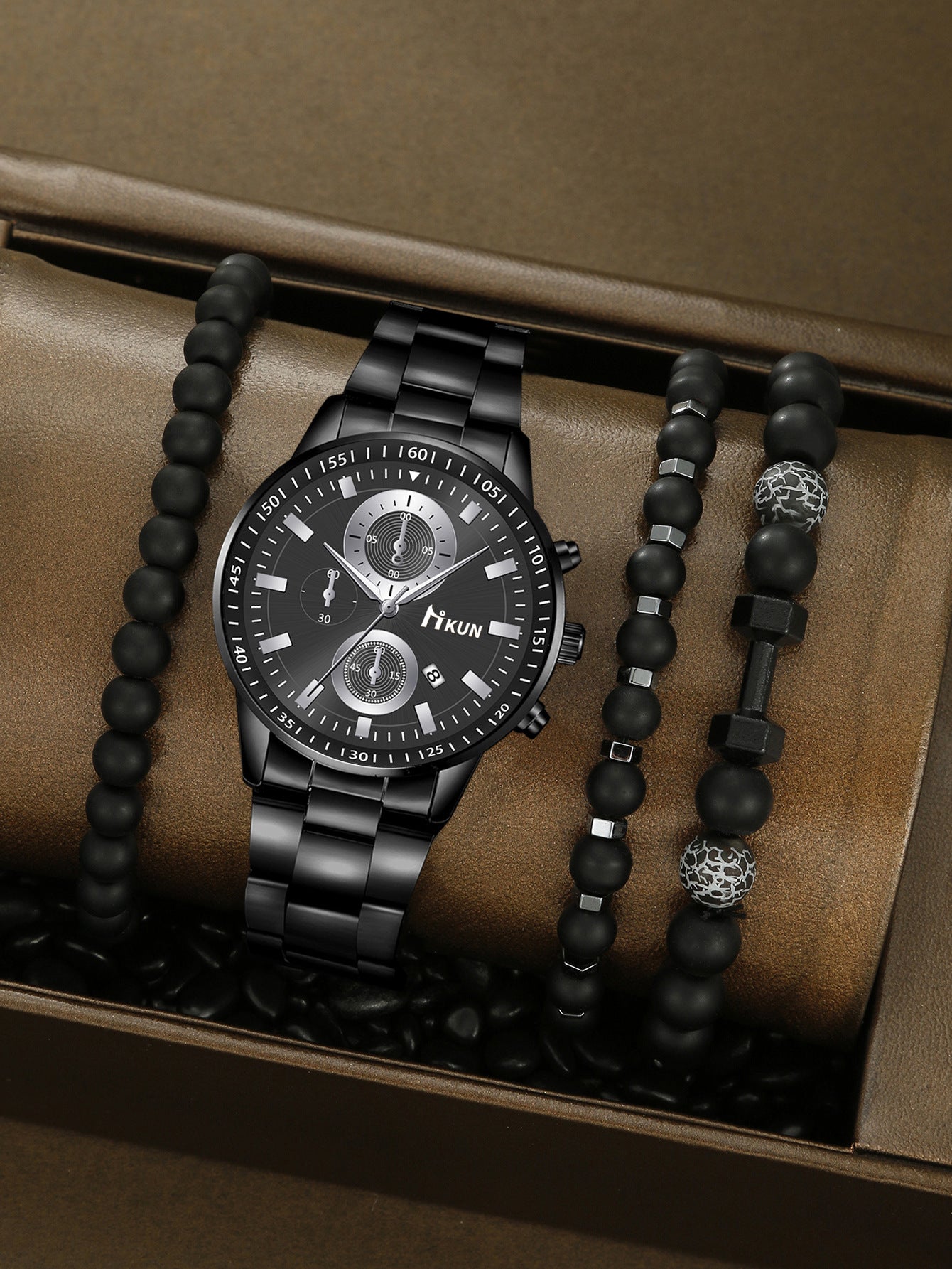 Trendy Beaded Men's Watch Set
