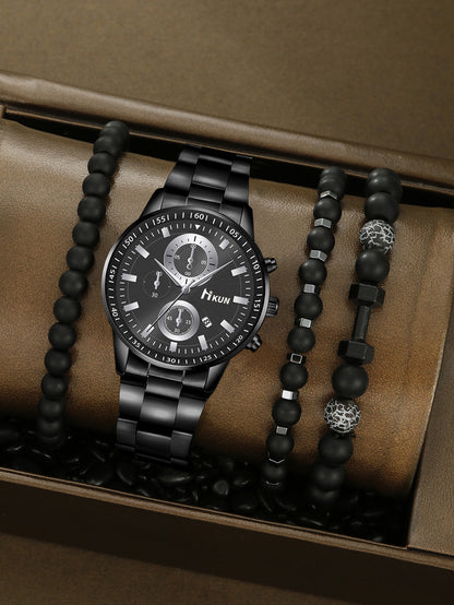 Trendy Beaded Men's Watch Set