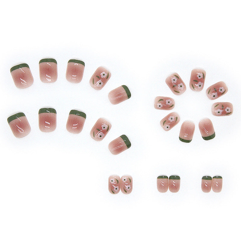 Short Thin Nail Stickers Wearable Green Floral Bulk Wholesale
