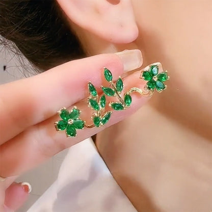Temperament green white flower earrings for women