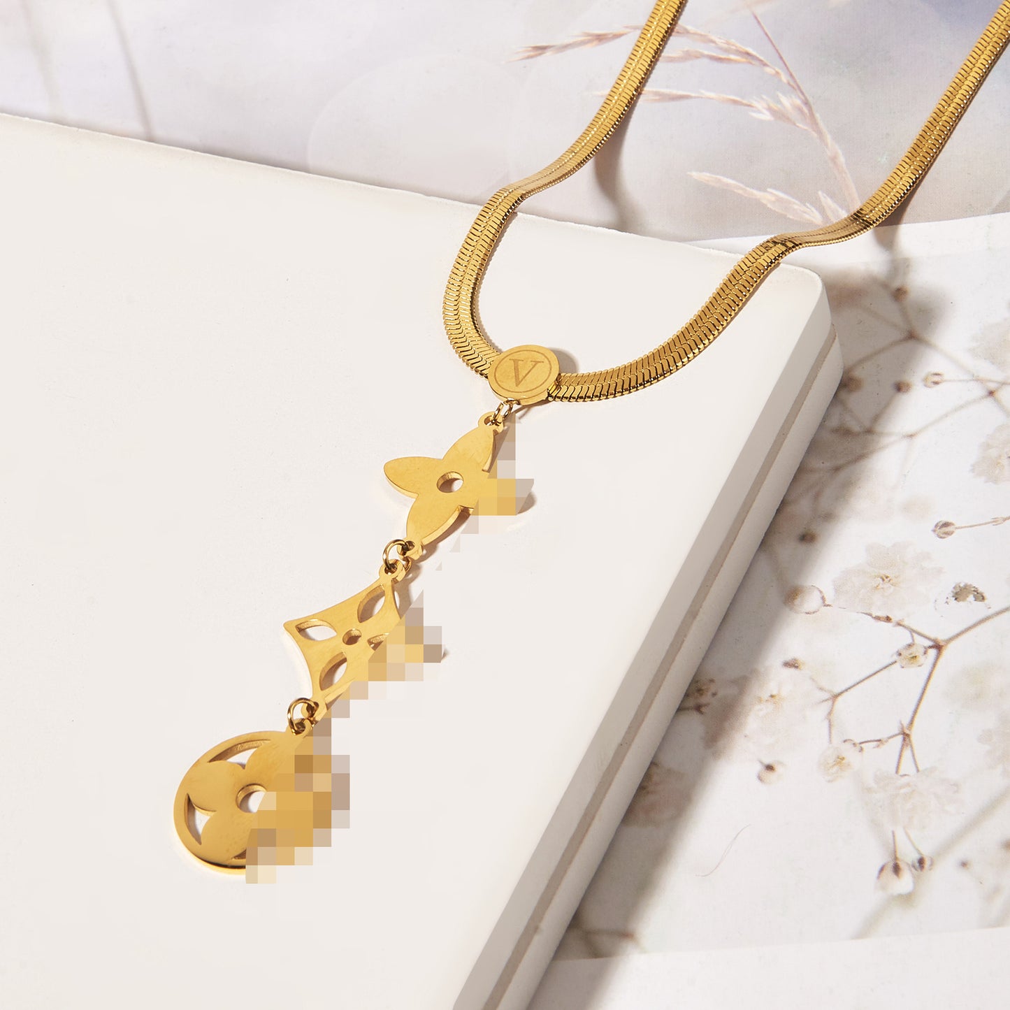 Titanium Steel Lucky Clover Tassel Necklace — Women's Snake Chain