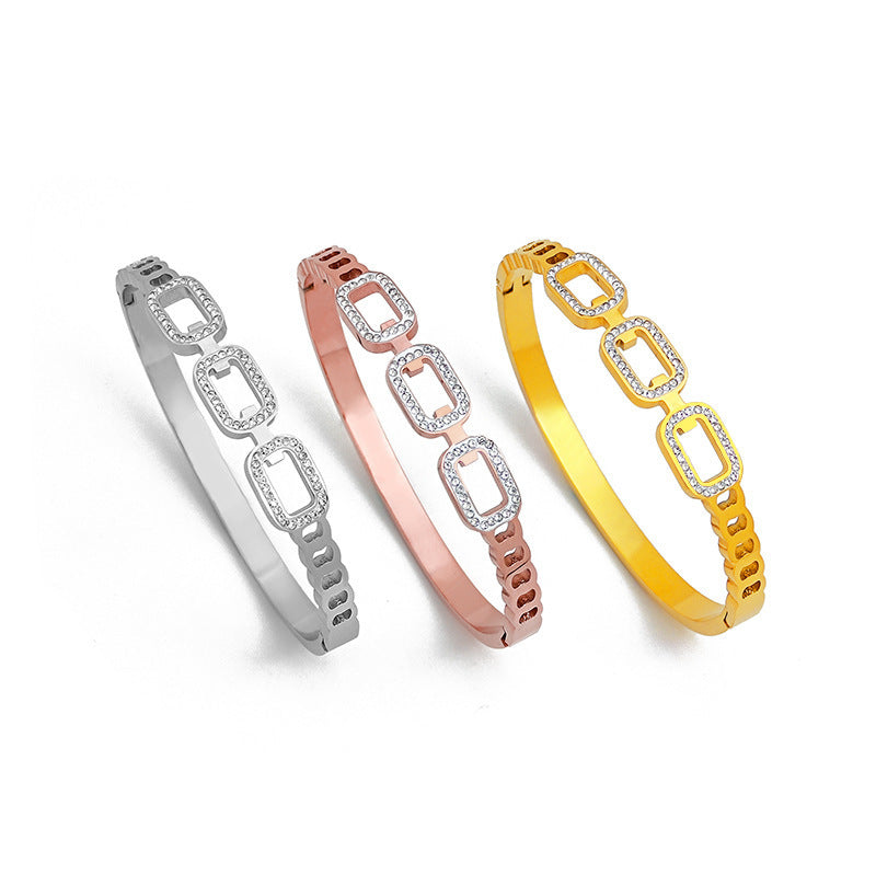 Oval with drill hollow titanium steel bracelet