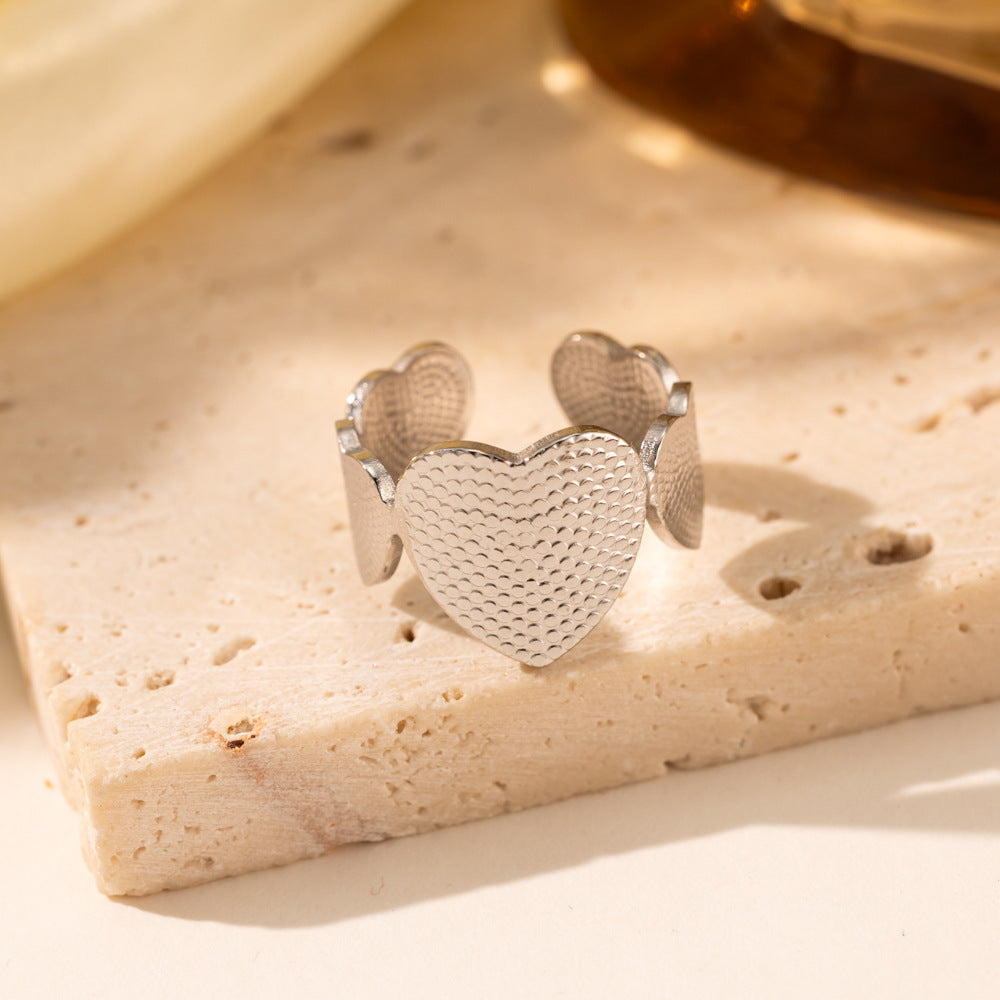 18K Gold Titanium Steel Heart Ring