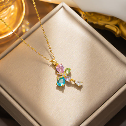 Elegant Butterfly Necklace with Colorful Zirconia