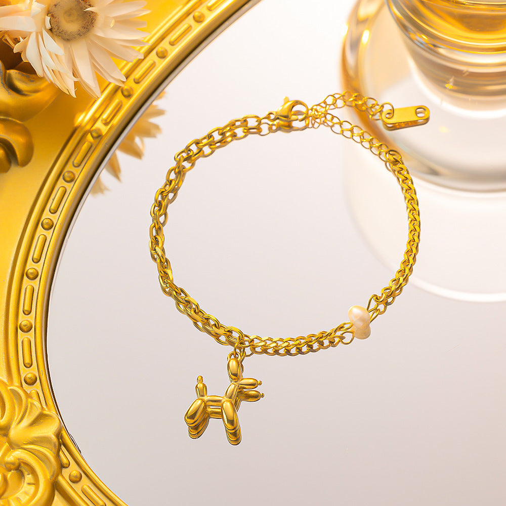 Titanium Steel Balloon Dog Charm Bracelet