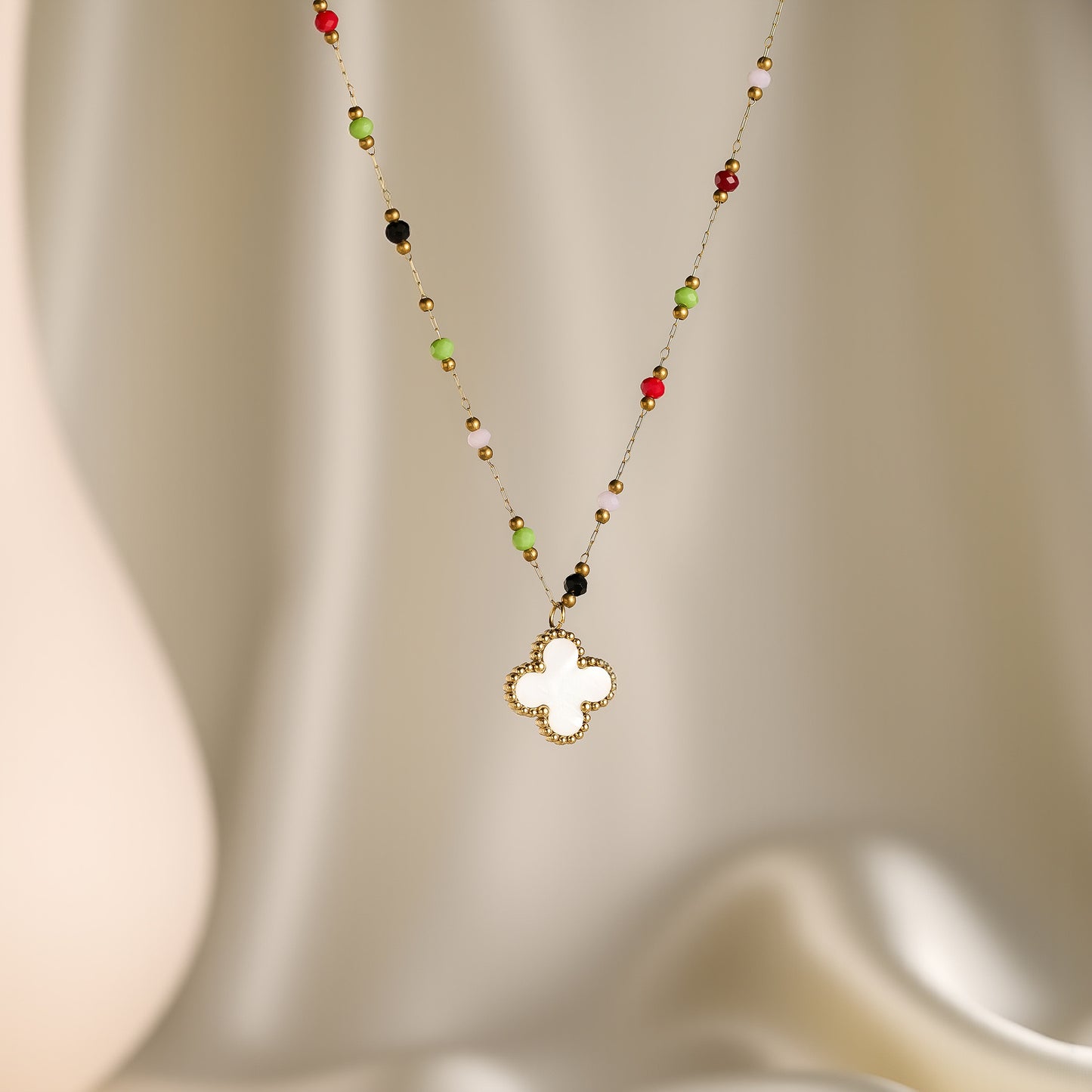 Women's Titanium Steel Natural Stone Necklace & Geometric Zircon Bracelet Set