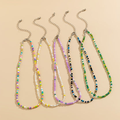 Short collarbone chain simple holiday wind rice bead necklace