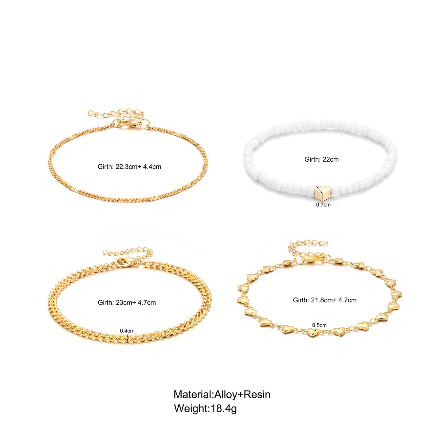 Multi-Layer Heart & Bead Anklet Set