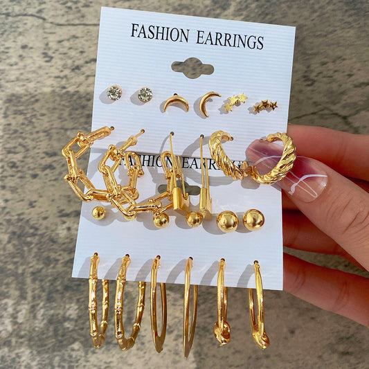 Metal Chain Stud Earring Set (6 Pairs)