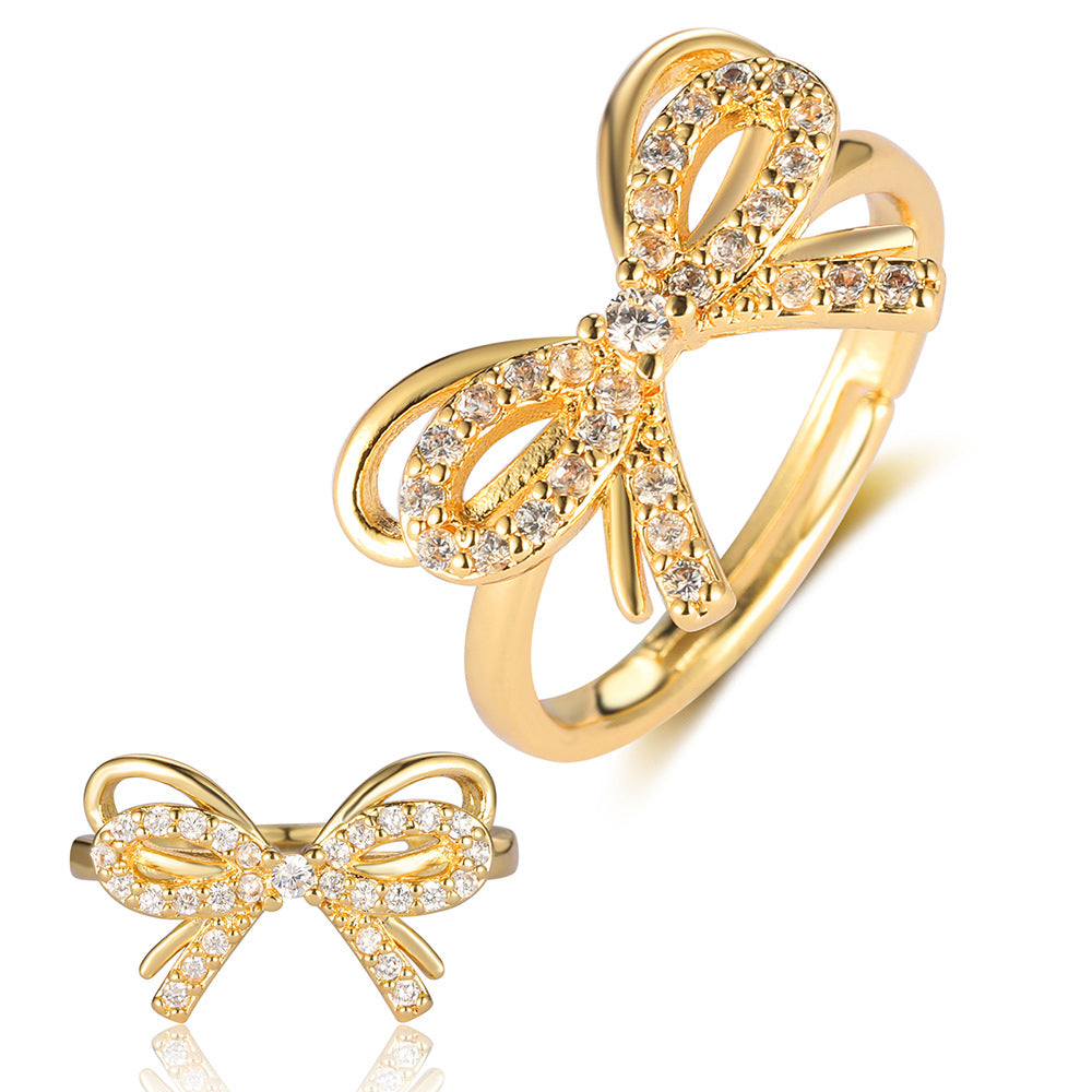 Pearl Flower Love Lock Bow Ring